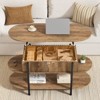 WOWLIVE 41.7" Oval Lift Top Coffee Table with Hidden Compartment, 3 Tier Fluted Wood Center Tables with Storage Shelf for Living Room - 4 of 4