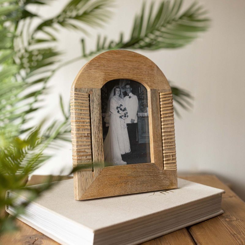 4x6 Inch Arched Picture Frame Mango Wood, MDF, Rattan, Metal & Glass by Foreside Home & Garden, 3 of 10