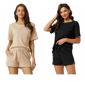 INSPIRE CHIC Women's 2 Pcs Lounge Sets Waffle Outfits T-shirt and Shorts Loungewear Sweatsuits Pajama Sets - 1 of 4