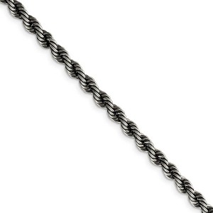 Black Bow Jewelry 4mm Sterling Silver & Black Plated Solid Rope Chain Necklace - 1 of 4