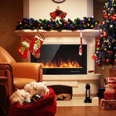 40-Inch Black Tempered Glass Electric Fireplace with Multi-Color Flames