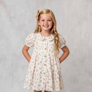 Organic Puff Sleeve Collar Dress - English Roses - 1 of 3