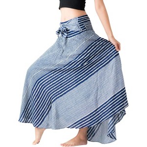 Women's Boho Maxi Skirt - Floral Print Long Flowy Skirt Line Blue - 1 of 4