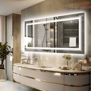 40/60/63in Oversize Led Dual Illuminated Bathroom Mirror Wall Mount Antifog Vanity Mirrors Shatterproof Aluminum - 1 of 4