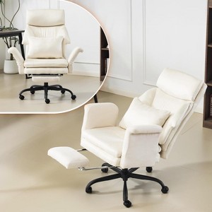 VINGLI 100-130° Reclining Tall Office Chair with Foot Rest & Adjustable Armrests, Microfiber, White - 1 of 4