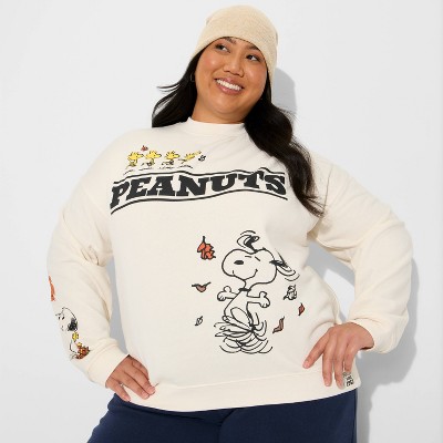 Women's Peanuts Fleece Graphic Pullover Sweatshirt - Ivory