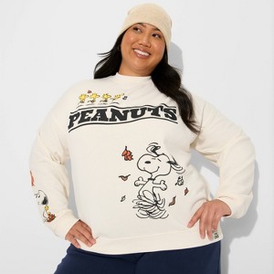 Women's Peanuts Fleece Graphic Pullover Sweatshirt - Ivory - 1 of 3