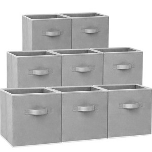 Aoibox 11 Inch Heavy Duty Fabric Storage Cubes Collapsible Foldable Bins with Handles for Shelves Closet Grey 8 Pack - 1 of 4