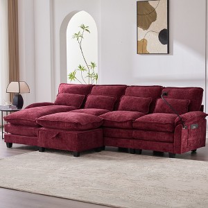 MOONMISS 106" U Shape 4 Seat Chenille U-Shaped Sleeper Sofa with Chaise Lounge, Ottoman & Pillows for Living Room - 1 of 4