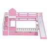 Twin-Over-Twin Castle Style Bunk Bed with 2 Drawers 3 Shelves and Slide - Pink - 3 of 4