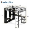 Queen Size Metal Loft Bed with Built-in Desk, Wardrobe,Storage Shelves, Guardrail, and Sturdy Ladder for Space-Saving Bedroom Solution - 3 of 4