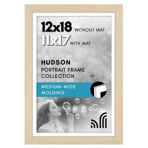 Americanflat 12x18 Poster Frame with Shatter-Resistant Glass, Use as 11x17 Frame with Mat or 12x18 Frame Without Mat, Hudson Collection, Natural Oak - 1 of 4