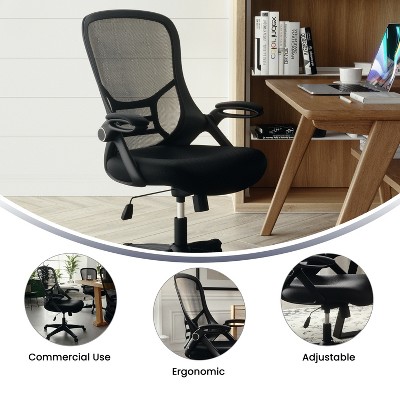 Flash Furniture Porter High Back Black Mesh Ergonomic Swivel Office Chair with Black Frame and Flip-up Arms