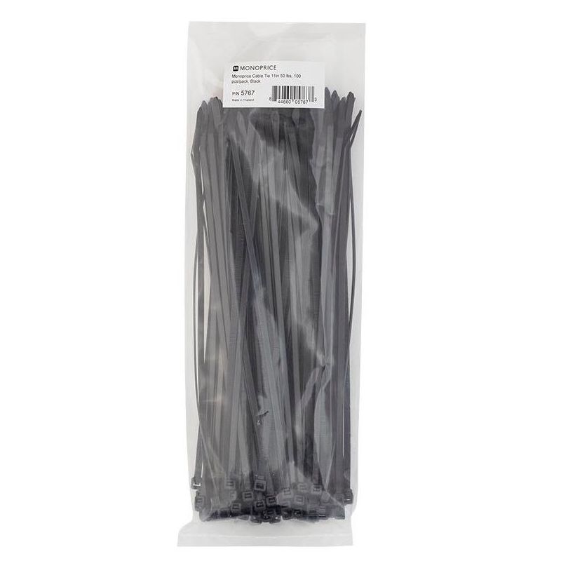 Monoprice 11-inch Cable Tie, 100pcs/Pack, 50 lbs Max Weight - Black, 1 of 7