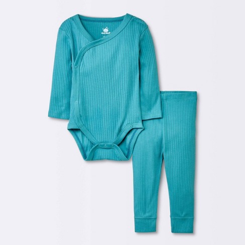 Popilush Cotton Snap Light Blue Jumpsuit Bodysuit Set For Baby