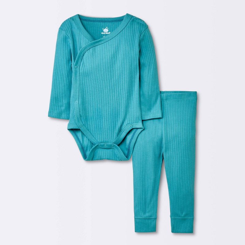 Baby Wide Rib Side Snap Bodysuit & Pants Set - Cloud Island™ Blue, 1 of 6