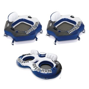 INTEX River Run Connect 1 Person Inflatable Water Raft (2 Pack) Bundled with River Run II 2 Person Inflatable Floating Lounge with Cooler - 1 of 4
