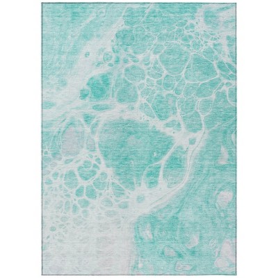 Aqua Teal Blue And Ivory Nautical Washable Indoor Outdoor Area Rug
