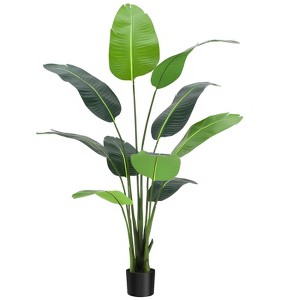 6 Feet Artificial Tree Bird of Paradise with 13 Leaves 72 inch Faux Plant Fake Banana Tree Plant with Pot for Home, Decor, Indoor, Outdoor, 1 Pack - 1 of 4