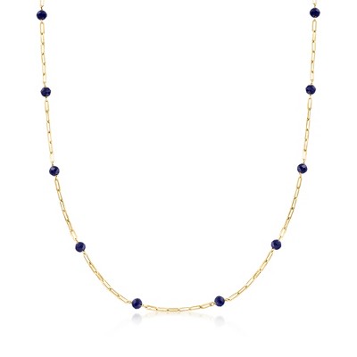 Pure Collection by Ross-Simons 3.50 ct. t.w. Sapphire Bead Station Paper Clip Link Necklace in 14kt Yellow Gold