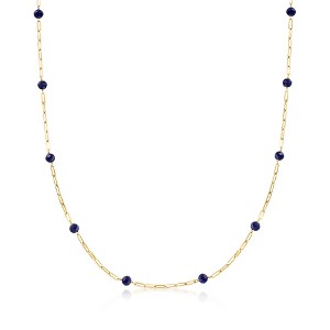 Pure Collection by Ross-Simons 3.50 ct. t.w. Sapphire Bead Station Paper Clip Link Necklace in 14kt Yellow Gold - 1 of 4