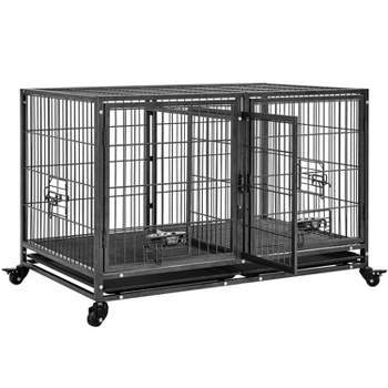 Yaheetech 42.5" W Rolling Dog Crate for Small Dogs, Black