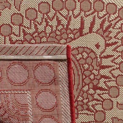Natural and Red Synthetic Indoor/Outdoor Area Rug