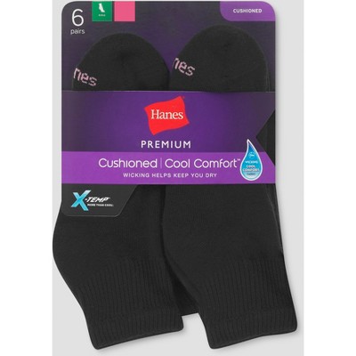 Hanes Premium 6 Pack Women's Cushioned Ankle Socks Black 59 Target