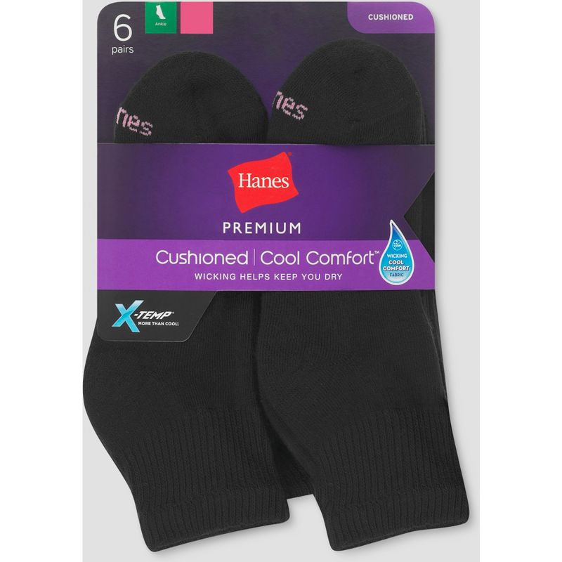 Hanes Premium 6 Pack Women's Cushioned Ankle Socks - 5-9, 3 of 4
