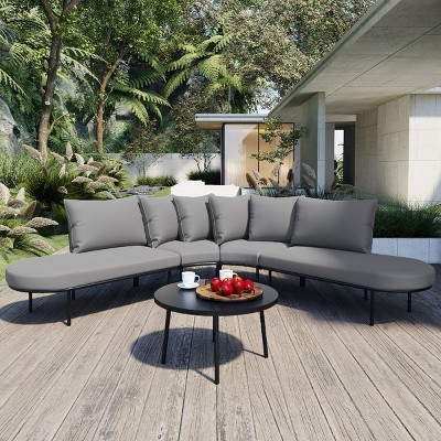 Outdoor L-Shaped Sectional Sofa, Patio Couch Set with Coffee Table, Sofa Set with Iron Frame and Sponge Cushions – Cuddlewood