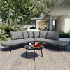 5 Piece Outdoor Patio Conversation Set,Metal Outdoor Sectional Sofa Set,L-Shaped Outdoor Couch with Coffee Table and Sponge Cushions-Coolbibila - 2 of 4