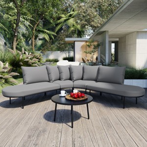 Outdoor L-Shaped Sectional Sofa, Patio Couch Set with Coffee Table, Sofa Set with Iron Frame and Sponge Cushions – Cuddlewood - 1 of 4