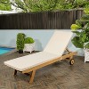 Mallorca 77.56"x23.62" Modern Classic Adjustable Acacia Wood Chaise Outdoor Lounge Chair with Cushion & Wheels - JONATHAN Y - 2 of 4