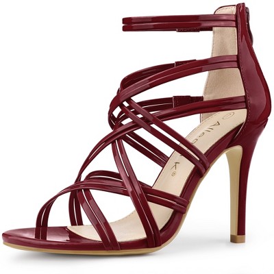Allegra K Women's Open Toe Back Zip Strappy Stiletto Heel Lace-Up Sandals