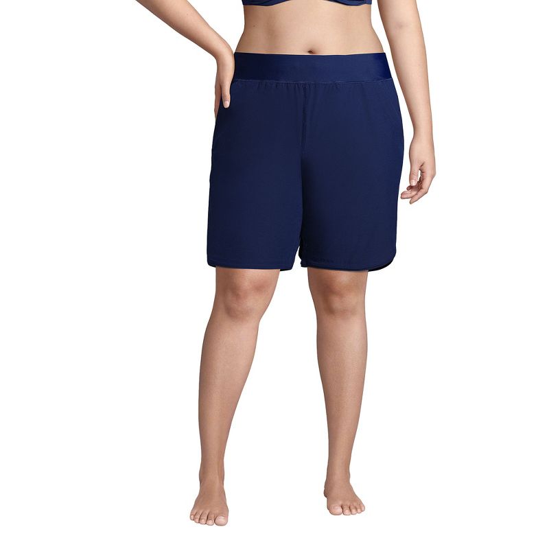Lands' End Women's 9" Quick Dry Elastic Waist Modest Board Shorts Swim Cover-up Shorts with Panty, 1 of 8