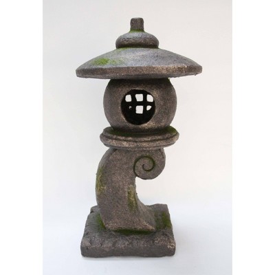 32" LED Pagoda Outdoor Lantern and Candle Gray Stone - Hi-Line Gift