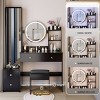 Full Body Mirror Cabinet + Vanity Table Set with Round LED Mirror and Cushioned Stool–The Pop Home - 2 of 4