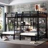 Queen Over Twin Over Twin Metal Bunk Bed with Shelves and Storage Stairs - 3 of 4