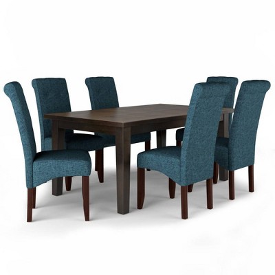 WyndenHall Essex 7pc Dining Set Denim Blue: Rectangle Table, Pine Surface, Rubberwood Frame, Foam Upholstered Chairs