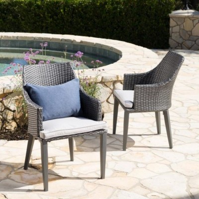 Set of 2 Rattan Patio Chair With Cushion, Outdoor Armchairs with Metal Legs, All-Weather Patio Furniture for Backyard or Balcony-Maison Boucle