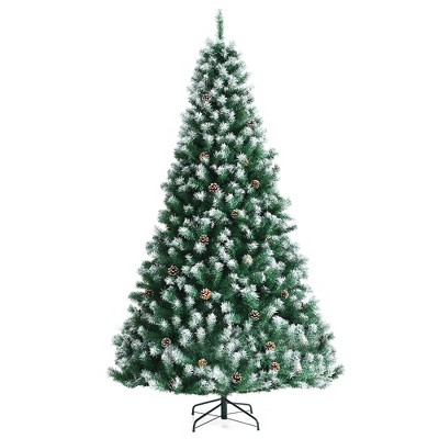 Costway 6ft Snow Flocked Hinged Christmas Tree w/1000 Branch Tips & Pine Cones