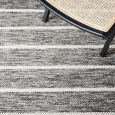 Handmade Black and Ivory Wool Striped Area Rug