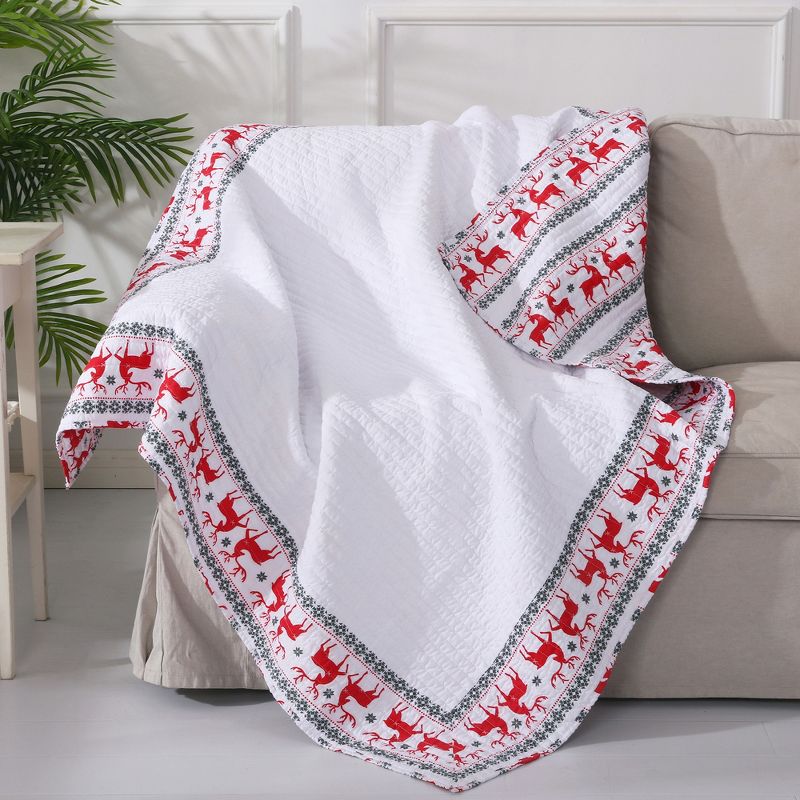 Rudolph Holiday Quilted Throw White - Levtex Home, 1 of 4