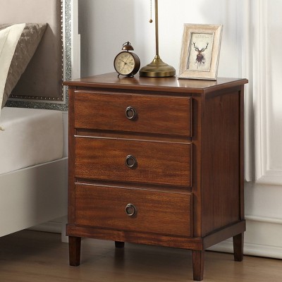 Cambridge Brown Acacia Veneer 3-Drawer Nightstand