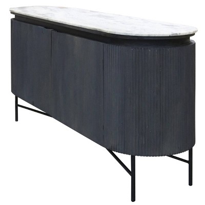 Granite Top White and Charcoal Racetrack Sideboard Cabinet