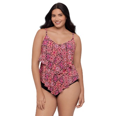 Trimshaper Women's Ronnie Two Tier Ruffle Tankini Swimsuit Top