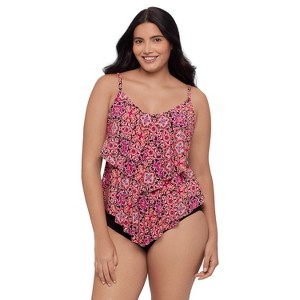 Trimshaper Women's Ronnie Two Tier Ruffle Tankini Swimsuit Top - 1 of 3