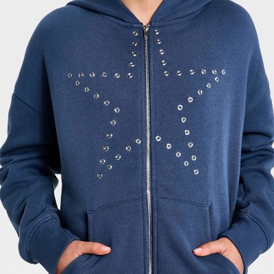 Art Class Girls' Oversized Fleece Zip Hoodie art class™ Navy Blue M — фото 3