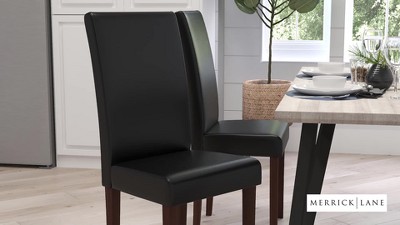 Beige Faux Leather Parsons Side Chair with Wood Legs