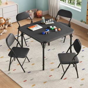 Kids Table and Chairs Set, Foldable Metal Frame Activity Table with Chairs, Waterproof Easy Clean PU Surface for Play, Snack, Study - 1 of 4